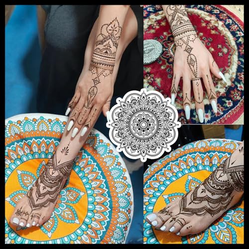 Temporary Tattoo Kit - 4 Paste Cones, 20 Stencils, Natural & Waterproof