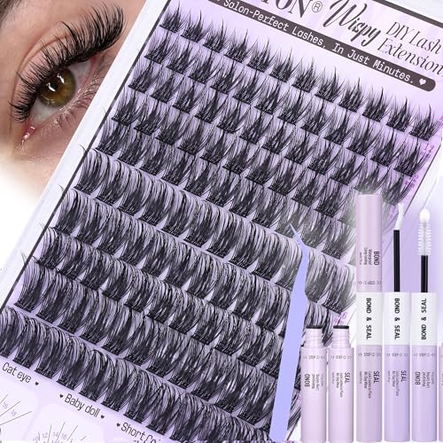 Wispy Lash Clusters Kit Natural Look Lash Clusters DIY Lash Extension Kit 10-18mm Cluster Eyelash Extensions Kit Lash Bond and Seal Lash Tweezers Individual Lashes Cluster Kit DIY Lash at Home