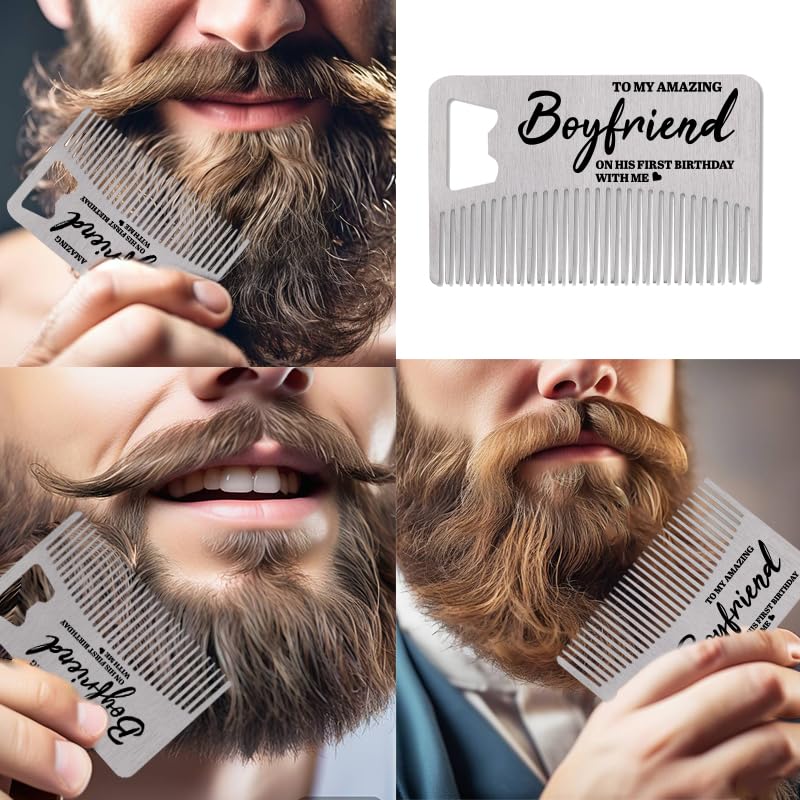 Boyfriend First Birthday Gifts for Boyfriend Bf 1st Birthday Gift for Boyfriend Fiance Mens Beard Comb for Beard Men Boyfriend Happy Birthday Presents for Men Boyfriend Bf Gift Bottle Opener