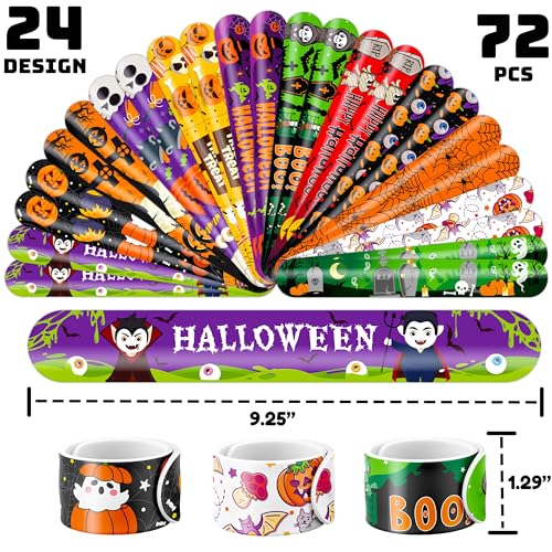 144PCS Halloween - 72 Temporary Pre-Cut Tattoos & 72 Slap Bracelets Halloween-Themed Birthday Supplies, Baby Shower Gifts, Classroom Rewards & Party Decor for Kids (Boys & Girls)