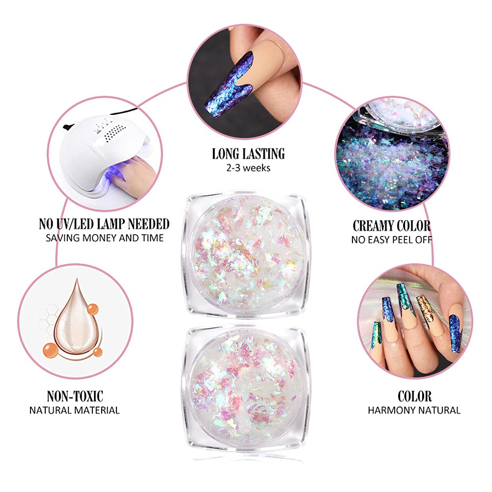 Born Pretty Nail Confetti Powder Chameleon Flakes Paillette Chrome Nail Powder Irregular Nail Art Glitter Sequins Flakes 5 Jars