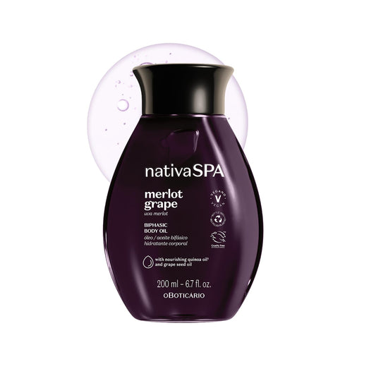 Nativa SPA by O Boticário Merlot Grape Biphase Body Oil, with Quinoa & Grapeseed Oils, Silky Glow with Hydration, 6.7 Ounce (200ml)