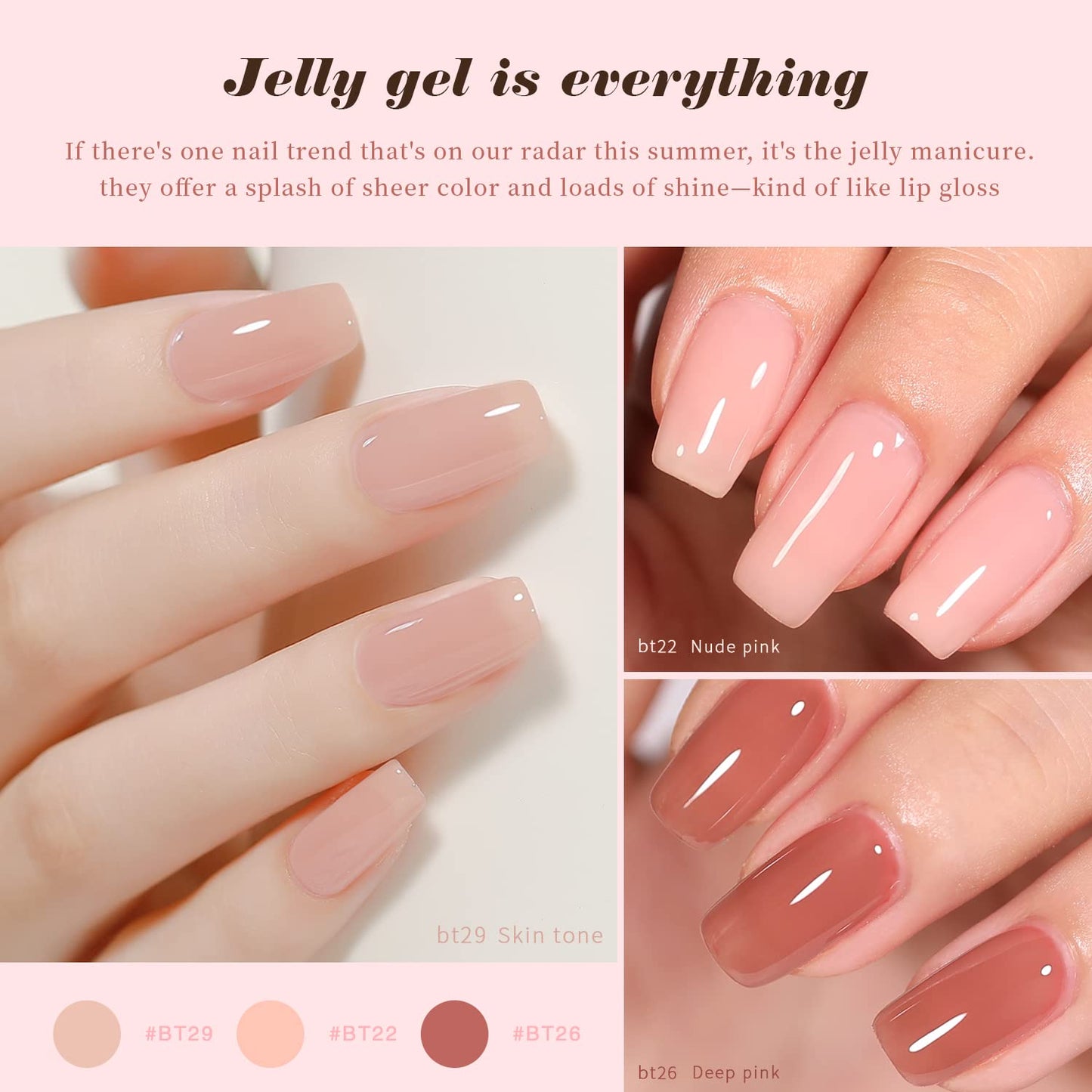 OPUIU 10 PCS Nude Red Pink Jelly Gel Nail Polish Set Semi-transparent Sheer Gel Polish Colors Translucent Soak Off UV LED Shellac Nail Polish More Bottles than Regular Kit