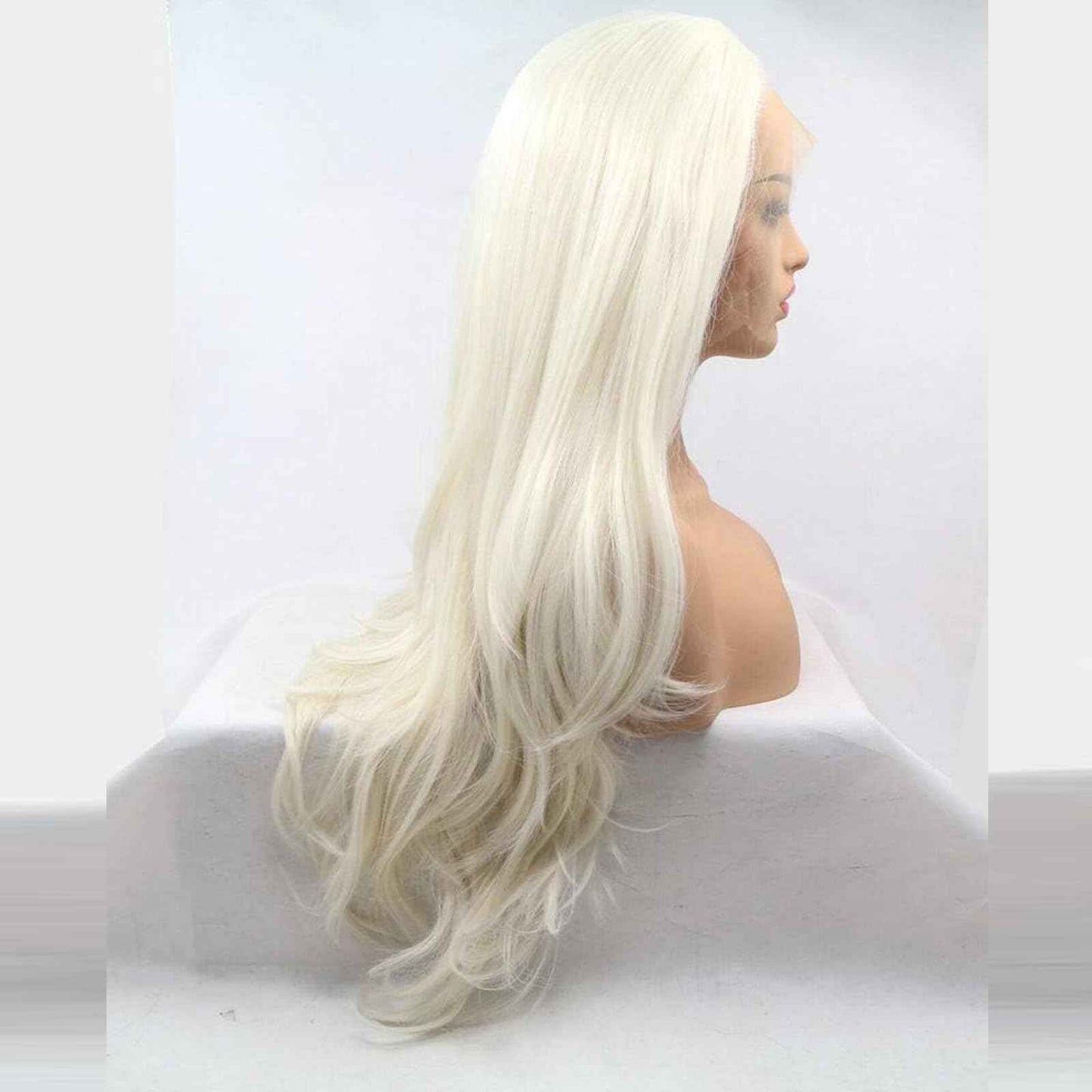 Platinum Blonde Wig Lace Front Real Hair Curly Wigs Long White Blonde Hair Wig Wavy Afro Wigs for Black Women Drag Queen Cosplay Daily Synthetic 26 Inch Lace Front
