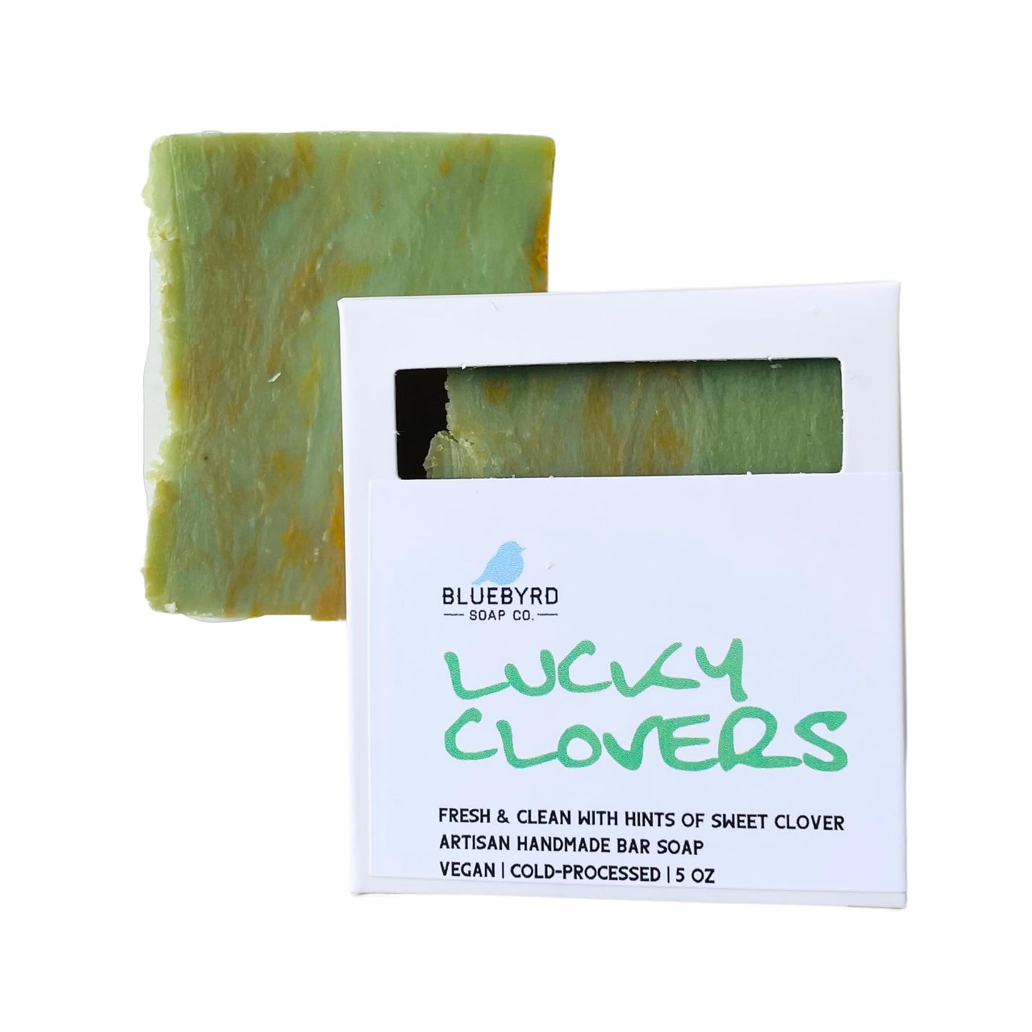 Bluebyrd Soap Co. Lucky Clover Soap Bar | Natural Irish Bar Soap | Handmade USA, Vegan Soap Buddy Bars For Kids, Free of Parabens Silicones Sulfates, Made with Coconut & Olive Oil (Green)