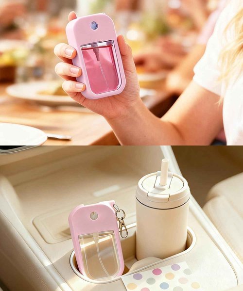 Adabuli Silicone Case Compatible with Touchland Hand Sanitizer Spray 1 FL. OZ./30 mL, Stylish Hand Sanitizer Mist Accessory with Portable Keychain (Pink, 1 Pack)