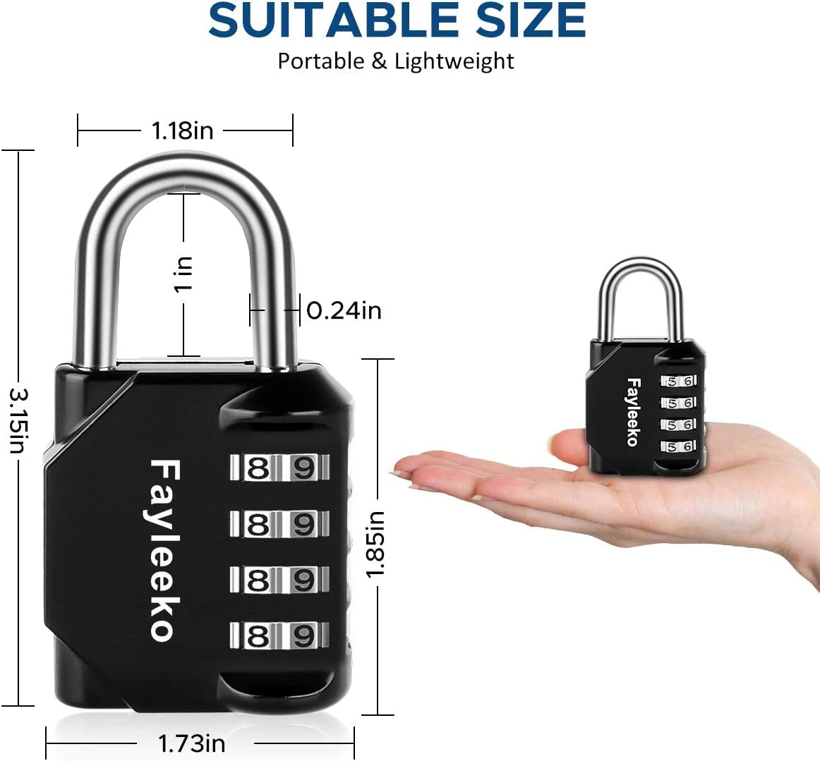 Combination Lock, 4 Digit Combination Padlock for School Gym Sports Locker, Fence, Toolbox, Case, Hasp Cabinet Storage (1 Pack, Black)