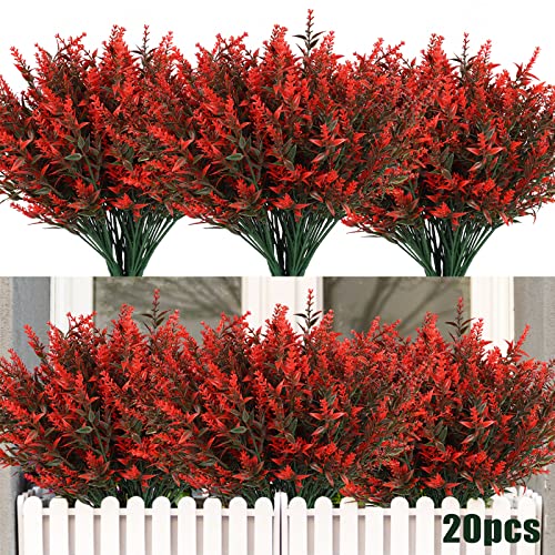 RECUTMS 20 Bundles Artificial Fall Flowers No Fade Faux Autumn Plants, Fake Indoor Outdoor Greenery for Thanksgiving Christmas Wedding Party Home Garden Fireplace Décor(Orange)