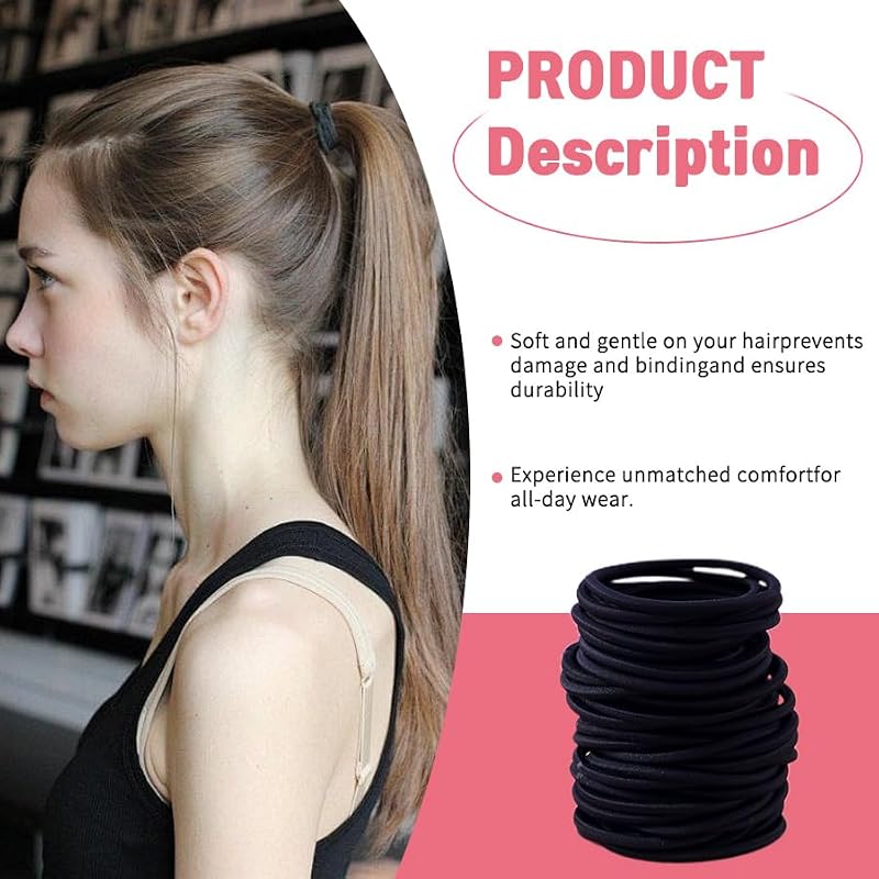 Black Hair Ties for Thick & Curly Hair - 4mm Elastic Bands (120 Pack)