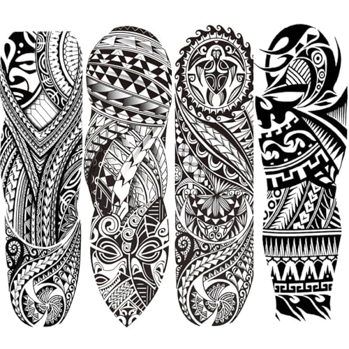 Tribal Totem Temporary Sleeve Tattoos - 4 Sheets, Waterproof