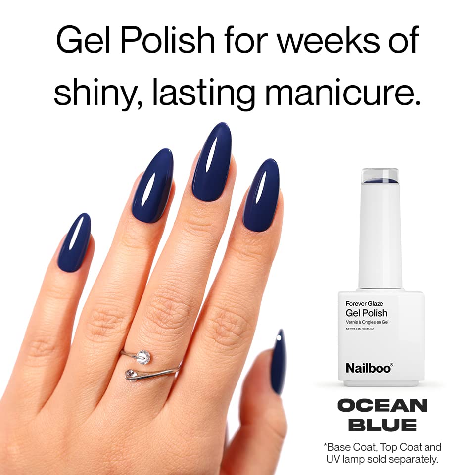 Nailboo PREMIER Forever Glaze Gel Nail Polish, (Deep Navy Blue) Ocean Blue LED Nail Lamp Gel Polish, Self-Leveling DIY Nails, Salon Quality Nail Color, Glossy Long-Wear, 0.3 oz.