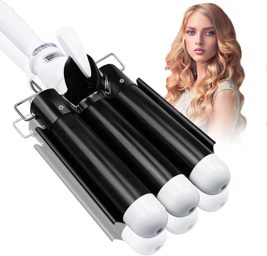 1.25 inch Three Barrel Curling Iron: Aleath Large 3 Barrel Hair Crimper with LCD Display - Dual Voltage Hair Waver Jumbo