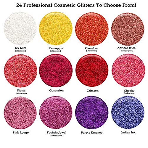 GLITTIES - Fiesta - Cosmetic Grade Extra Fine (.006") Loose Glitter Powder Safe for Skin! Perfect for Makeup, Body Tattoos, Face, Hair, Lips, Soap, Lotion, Nail Art - (10 Gram Jar)