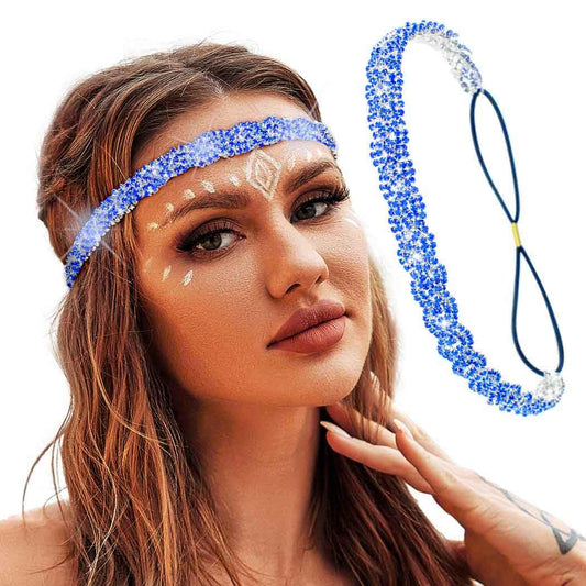 Barode Braided Rhinestones Headband Multicolors Crystal Hairbands Sparkle Head Chain Jewelry Set for Women