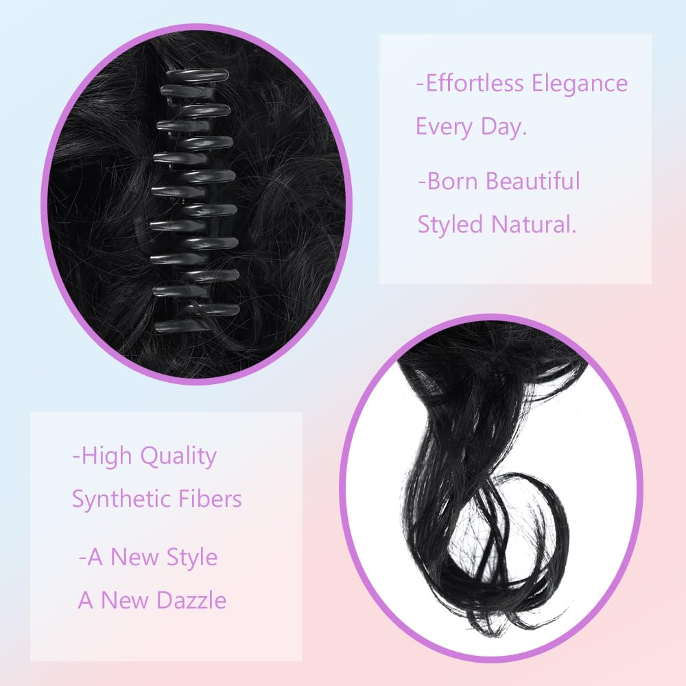 Messy Bun Hair Piece Thick Updo Scrunchies Hair Extensions Synthetic Hair Bun Curly Wavy Ponytail Hairpieces For Women Girls Tousled Updo with Tendrils Hair Bun Extensions Daily Wear (12H24#)