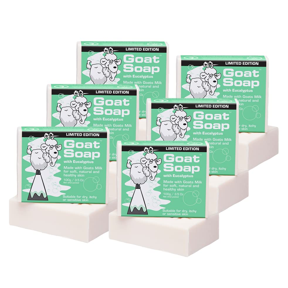 Goat Soap Value Six Packs - for Soft, Natural and Healthy Skin, Milk Body Soap Bar - 6 x 100g (3.5oz) Bars - Eucalyptus