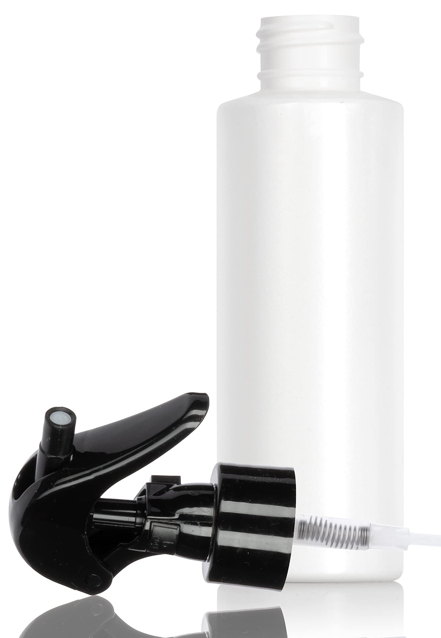 JUVITUS 4 oz / 120 ml White Refillable Plastic Cylinder Squeeze Bottle with Black Trigger Sprayer - 12 PACK