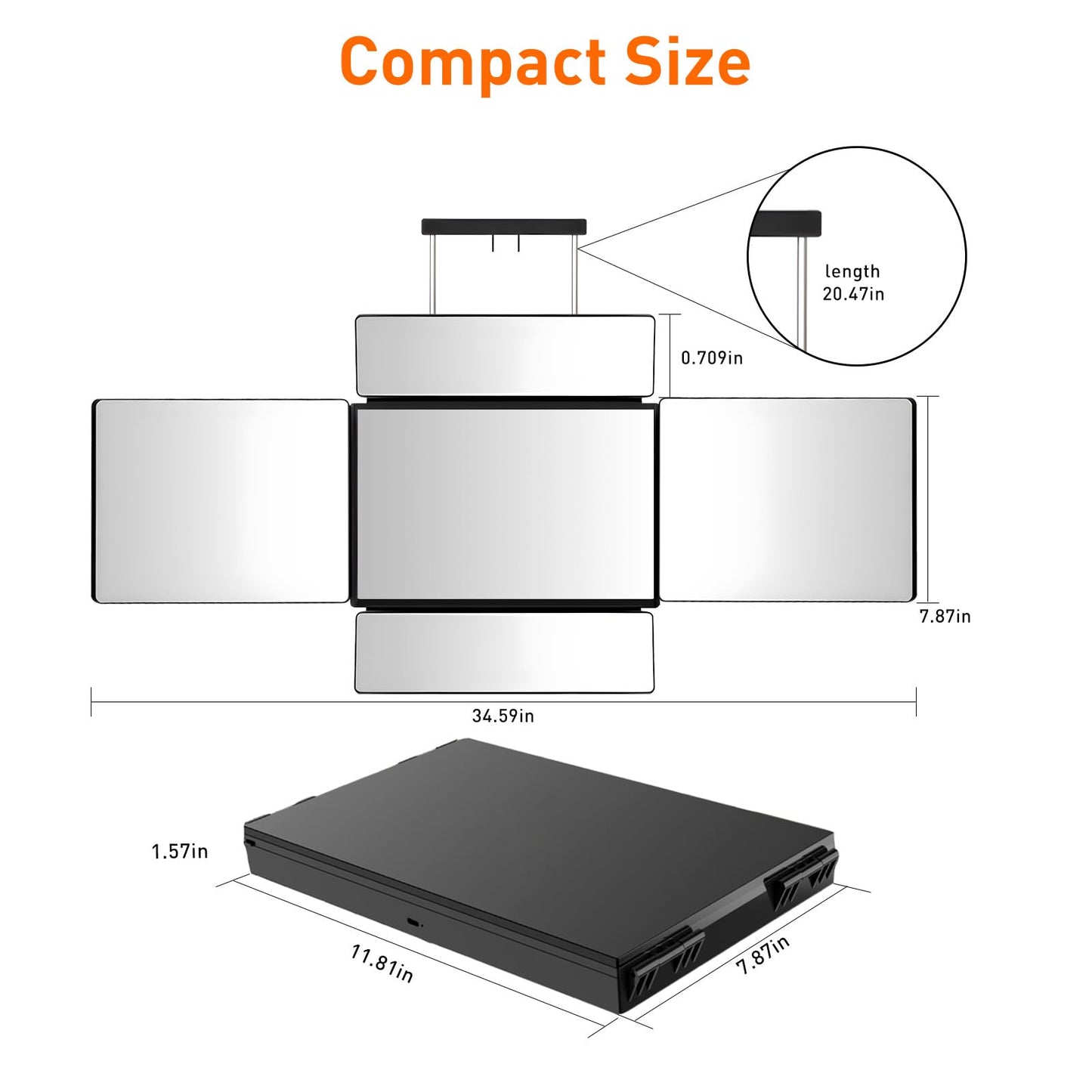 LMZNXCZ 5 Way Mirror for Self Hair Cutting, 360 Haircuts Mirror Men for Barber Use Tools, to See Back of Head, Tri Fold with Portable Height Adjustable Telescoping Hooks