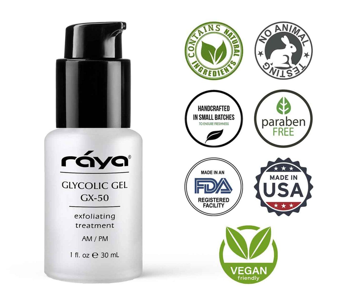 Raya Glycolic Gel GX-50 | Face Exfoliator & Serum | Against-Wrinkle Facial Serums with AHA for Oily & Break-Out Skin | Clears Blemishes, Reduces Oiliness & Fine Lines
