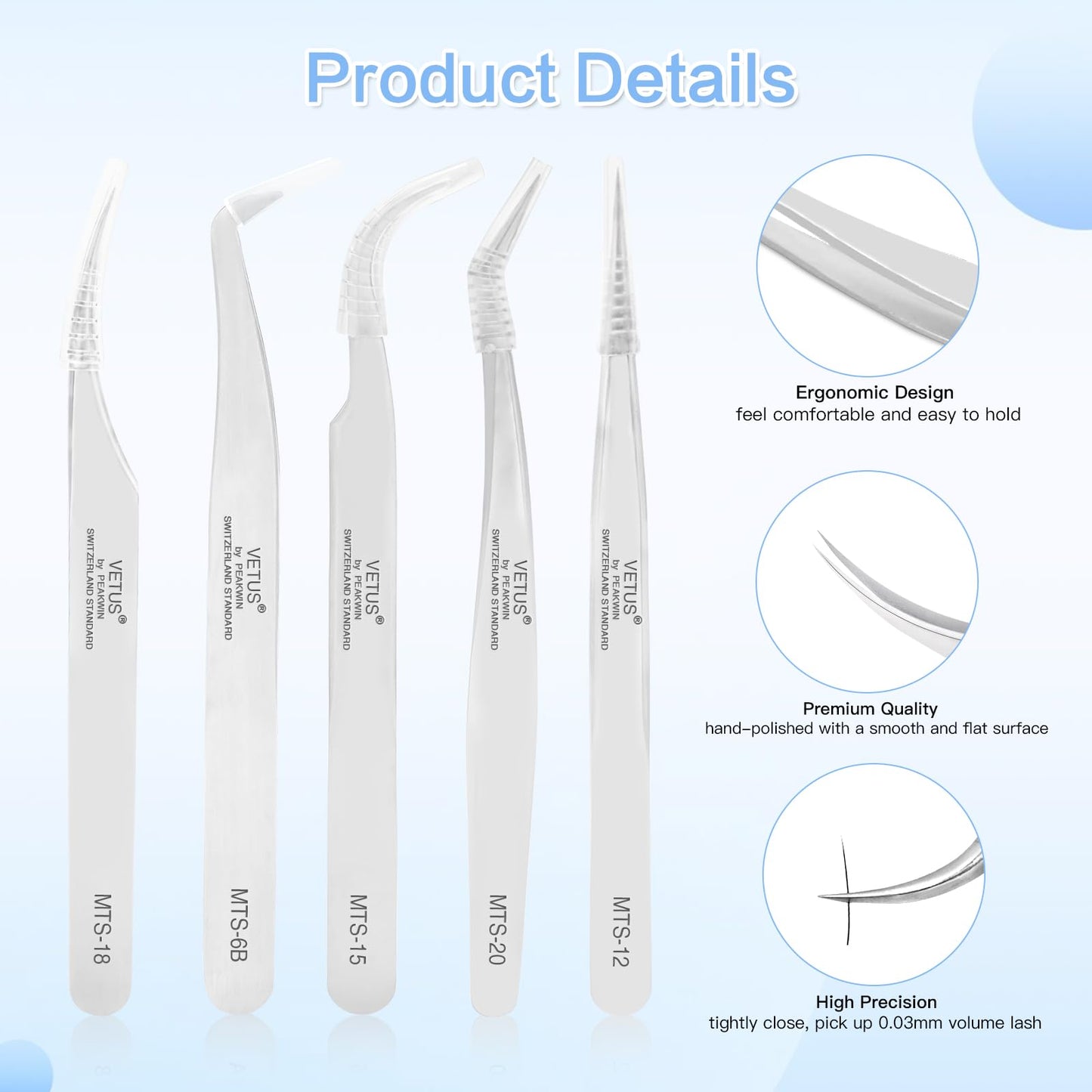 Obeyalash Lash Tweezers for Eyelash Extensions Set of 5, Straight Eyelash Extension Tweezers J Curved Tweezers Eyelash 45 Degree Lash Isolation Tweezers for Individual Volume False Lashes