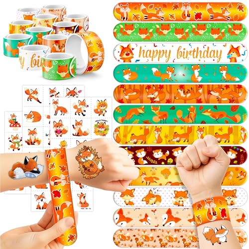 Fox Party Favors Set - 24 Slap Bracelets & 24 Temporary Tattoos
