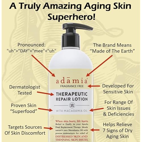 Adamia Therapeutic Repair Lotion with Macadamia Nut Oil and Promega-7, Fragrance Free, Paraben Free, Non GMO, 16 Fl Oz (355337-BC00395319)