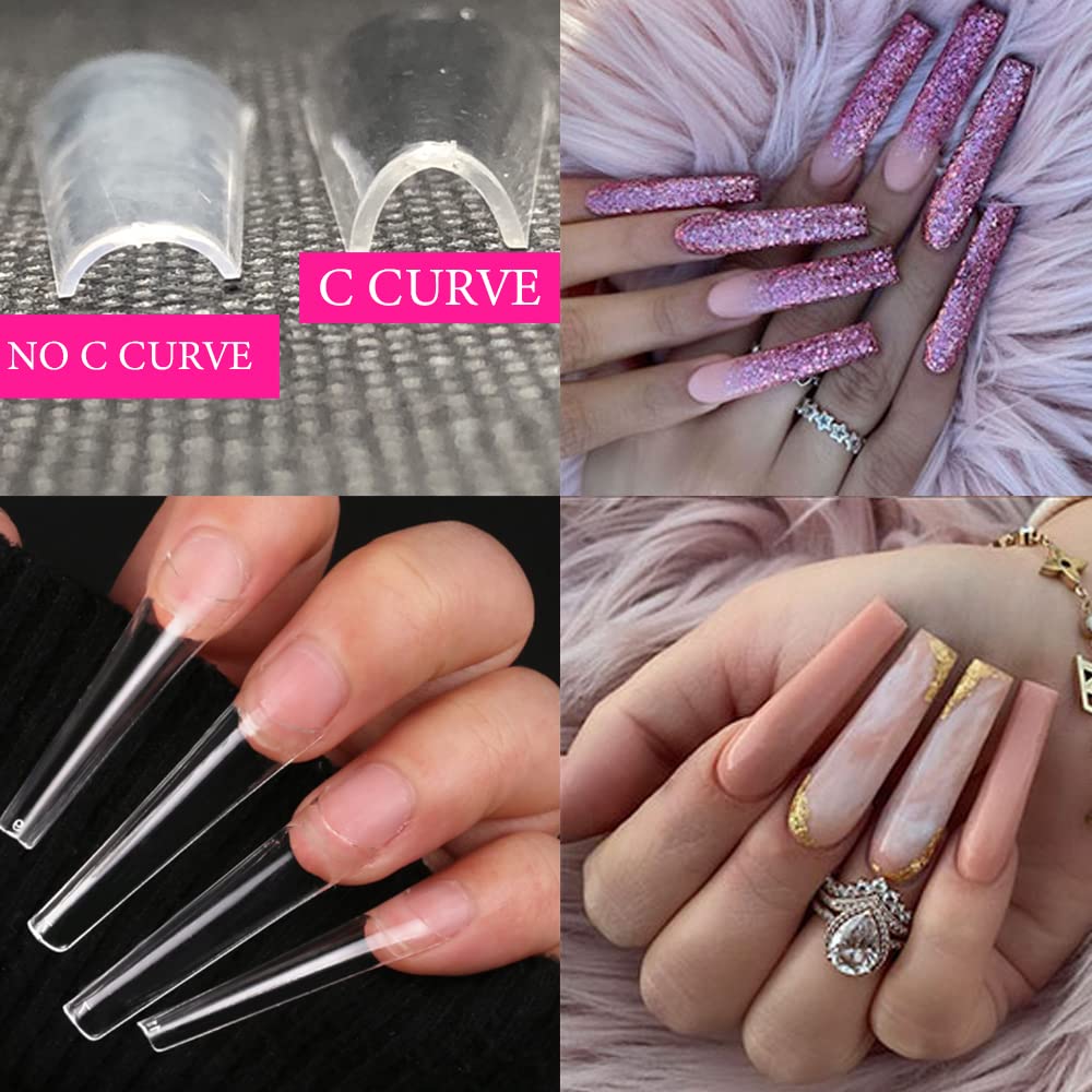 XXL No C Curve Coffin Nail Tips for Acrylic Nails -600 Pcs None C Curve 2Xl Extra Long Nail Tips WOWITIS Half Cover Coffin False Nails Tips Clear Fake Nail Tips with Box for Nail Salon 10 Sizes