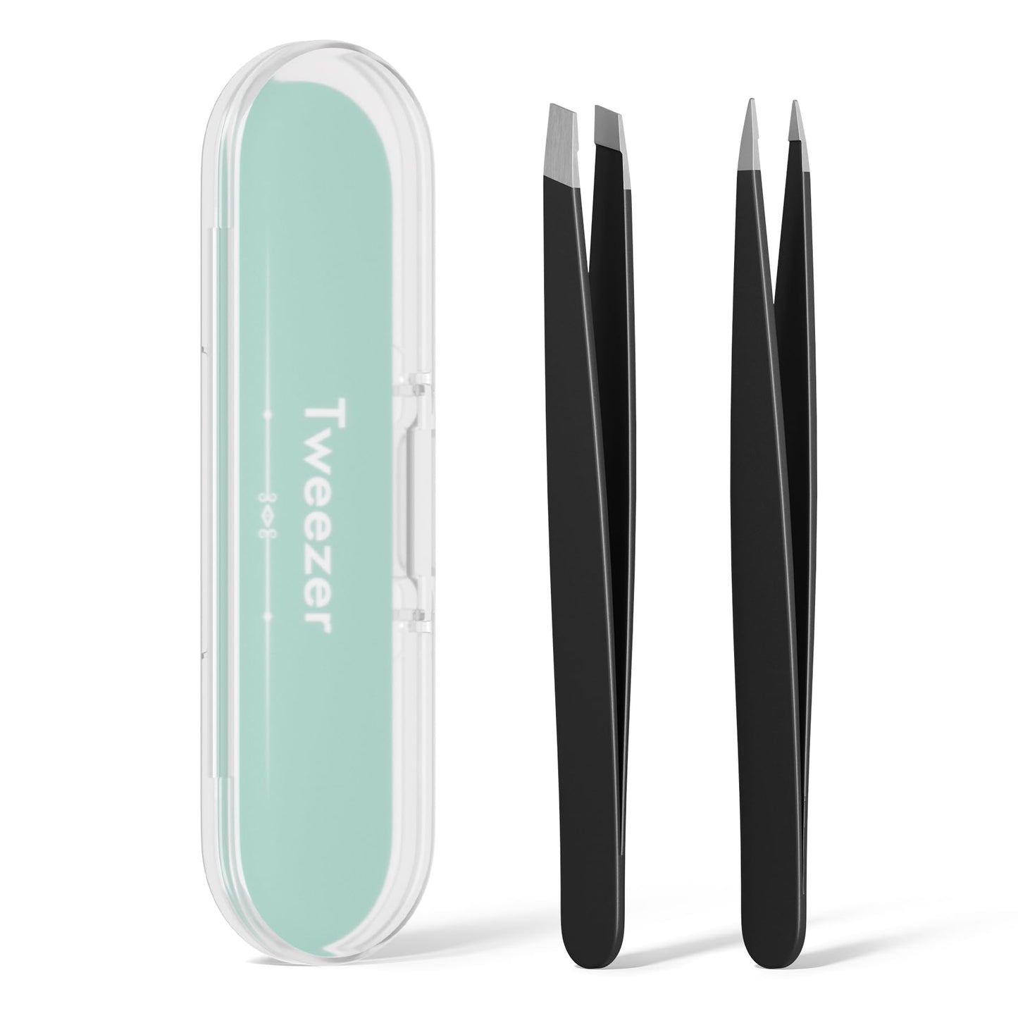 EZ2LIVE Tweezers for Women Facial Hair, Slant & Point Tip 2 Pack Eyebrow Tweezers for Men, Professional Tweezer Set Stainless Steel Precision Tweezers for Eyebrows, Splinter, Ingrown Hair Removal