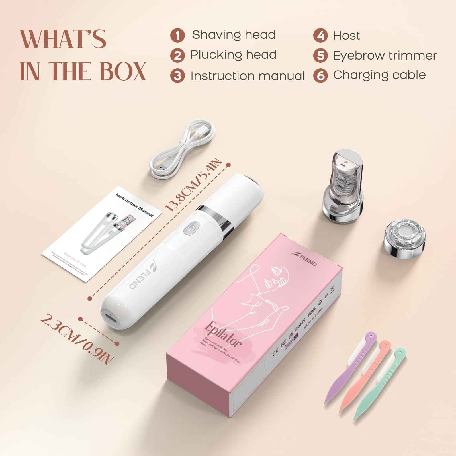 Facial Hair Remover for Women, 2-in-1 Epilator for Women with LED Light USB Rechargeable Portable Electric Epilators Painless Lady Shavers for Face, Lip, Chin, Leg, Arms, Bikini (White)