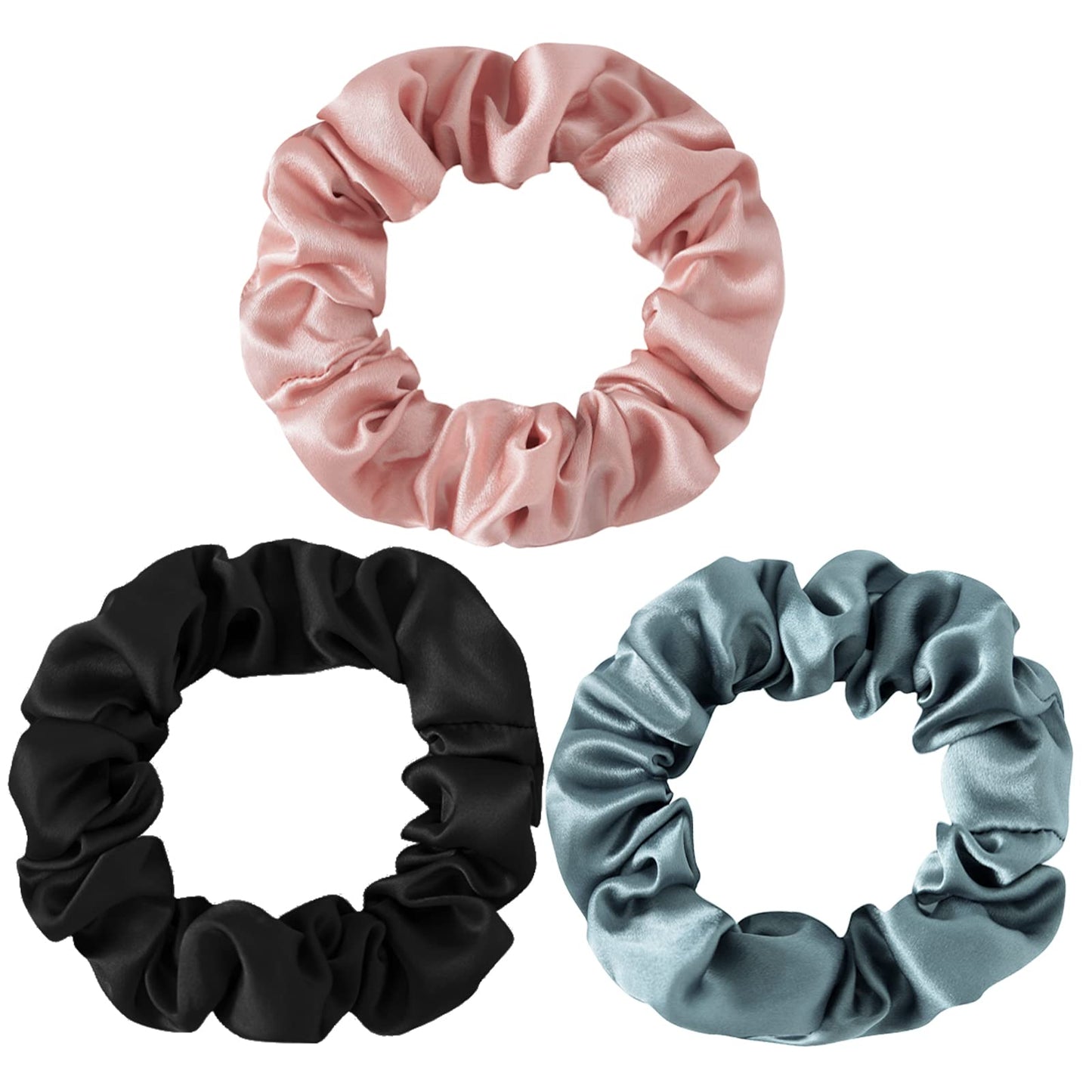 SOBONNY Mulberry Silk Hair Scrunchies, 3 Count, 100% Silk, No Damage for Frizz Prevention, Sleep and Night Scrunchie, Hair Accessories for Women (Black, Haze Blue, Rubber Red)