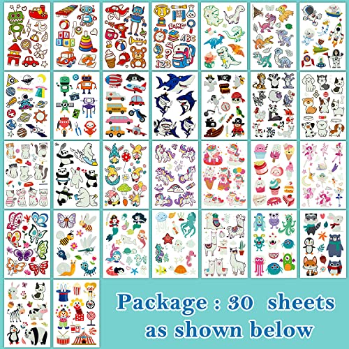 partywind 408 Sheets Individual Tattoos for Kids + 30 Sheets Glow Mixed Styles Temporary Tattoos for Boys Girls Christmas Stocking Stuffers, Party Supplies Favors for Children