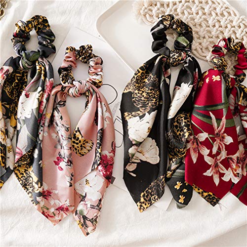 Paisley Silk Scrunchies with Ribbon Bows and Floral Printed Hair Ties