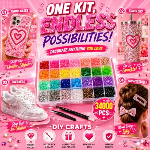 EONFAVE 34000 Pcs Rhinestone Kit, 3mm Flatback Gems, 28 Colors