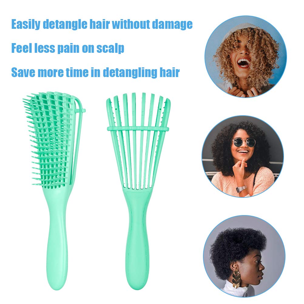 Emoly Detangling Brush for Natural Hair-Detangler for America 3a to 4c Kinky Wavy, Curly, Coily Hair, Detangle Easily with Wet/Dry (Green)