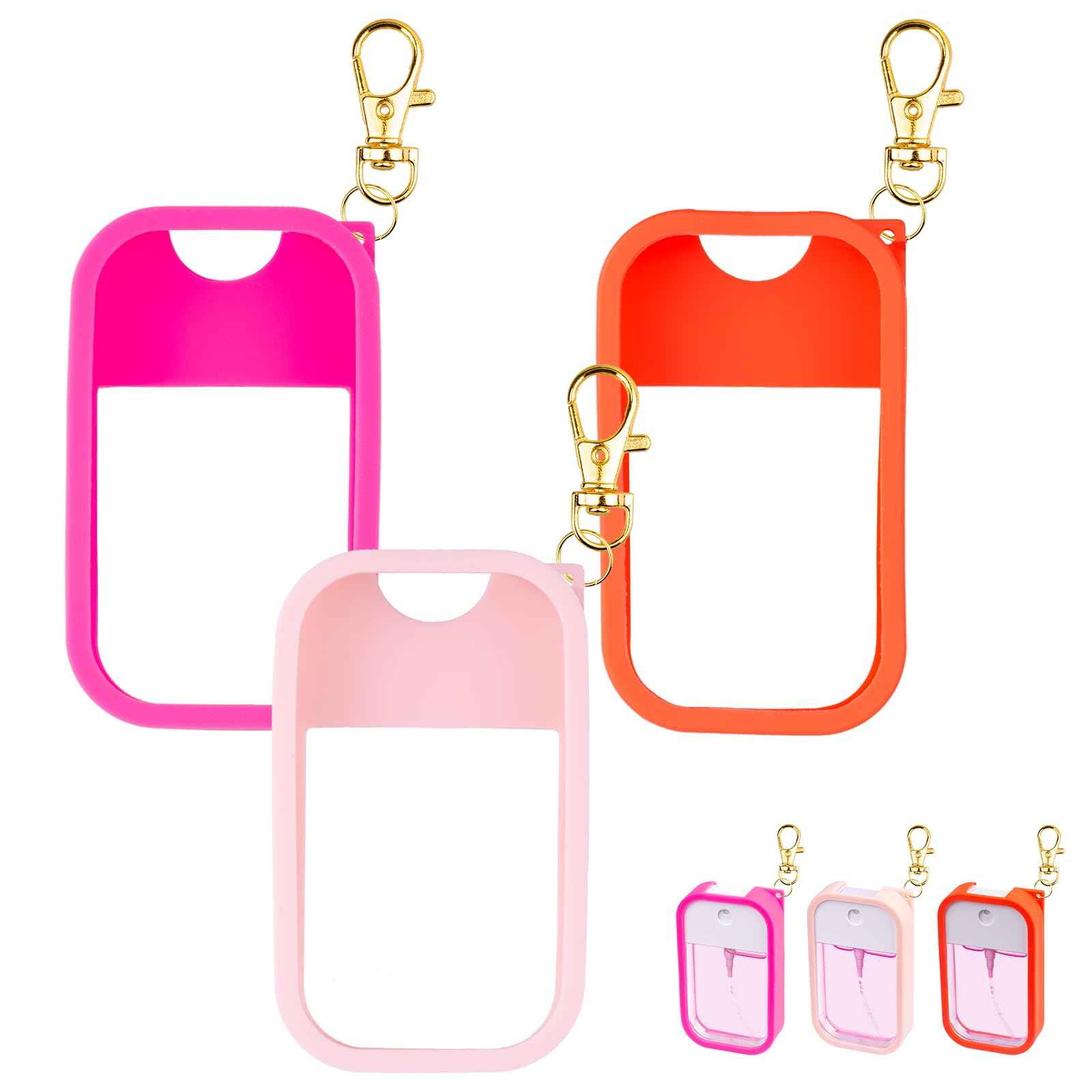COCGVEL Silicone Case Compatible with Touchland Hand Sanitizer Spray, Protective Case with Keychain for Power Mist and Glow Mist 1 fl oz, Hand Sanitizer Spray Accessory (Colourful 1, 3 Pack)