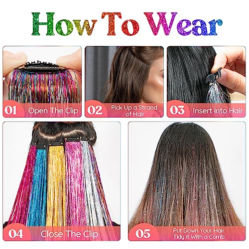 Tinsel Hair Extensions Clip In 14 Colors 19.7 In Glitter