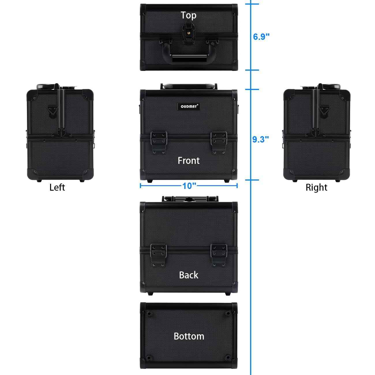 Makeup Case - Professional Portable Aluminum Cosmetics Storage Box With Locks and 2-Deck Folding Trays Black Diamond