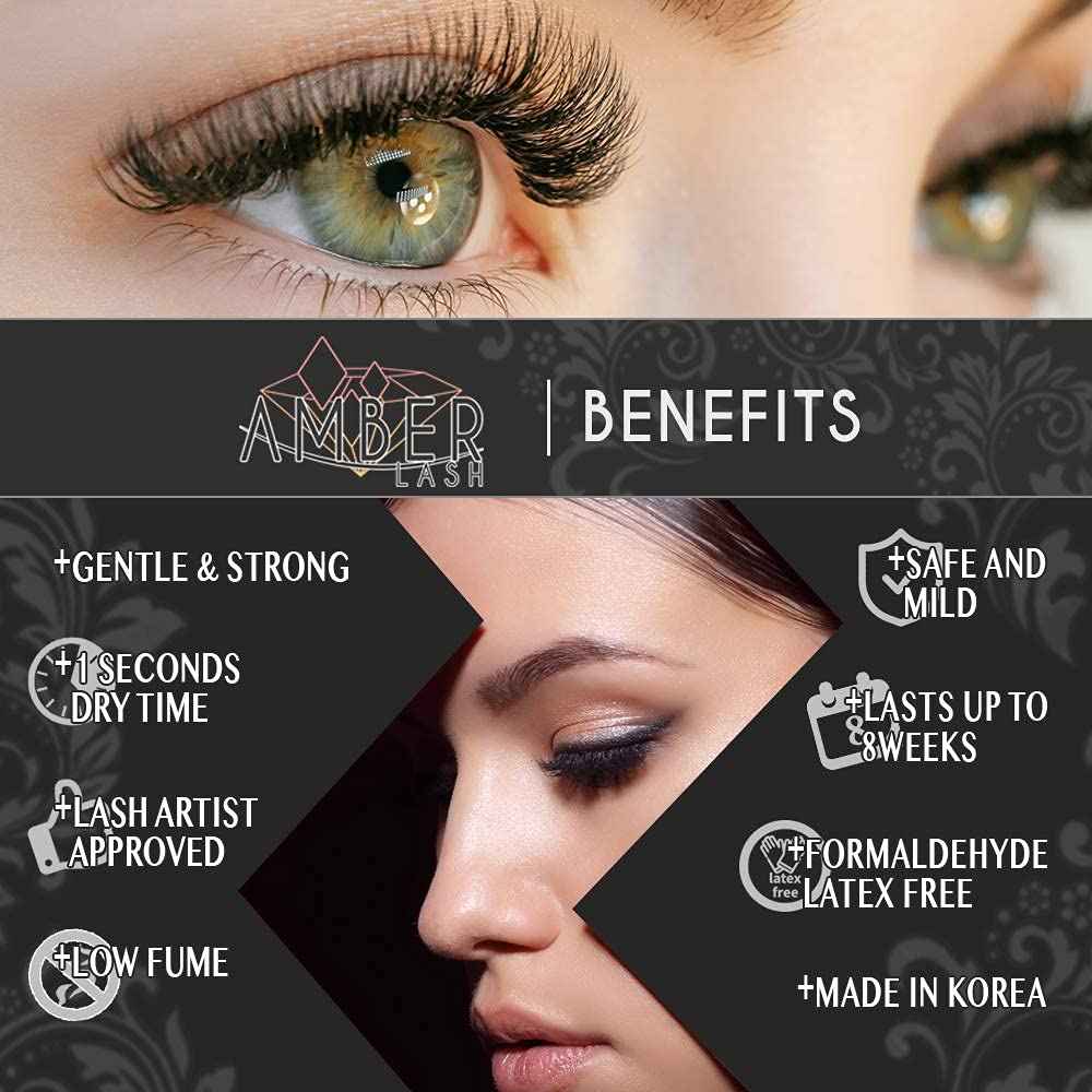 Amber Lash, S Glue 10ml for Professional Eyelash Extension, 1-Second Dry time, Up to 8 Weeks Bonding, Strong Strength, Carbon Black Adhesive for Salon Use, Latex Free and Formaldehyde Free