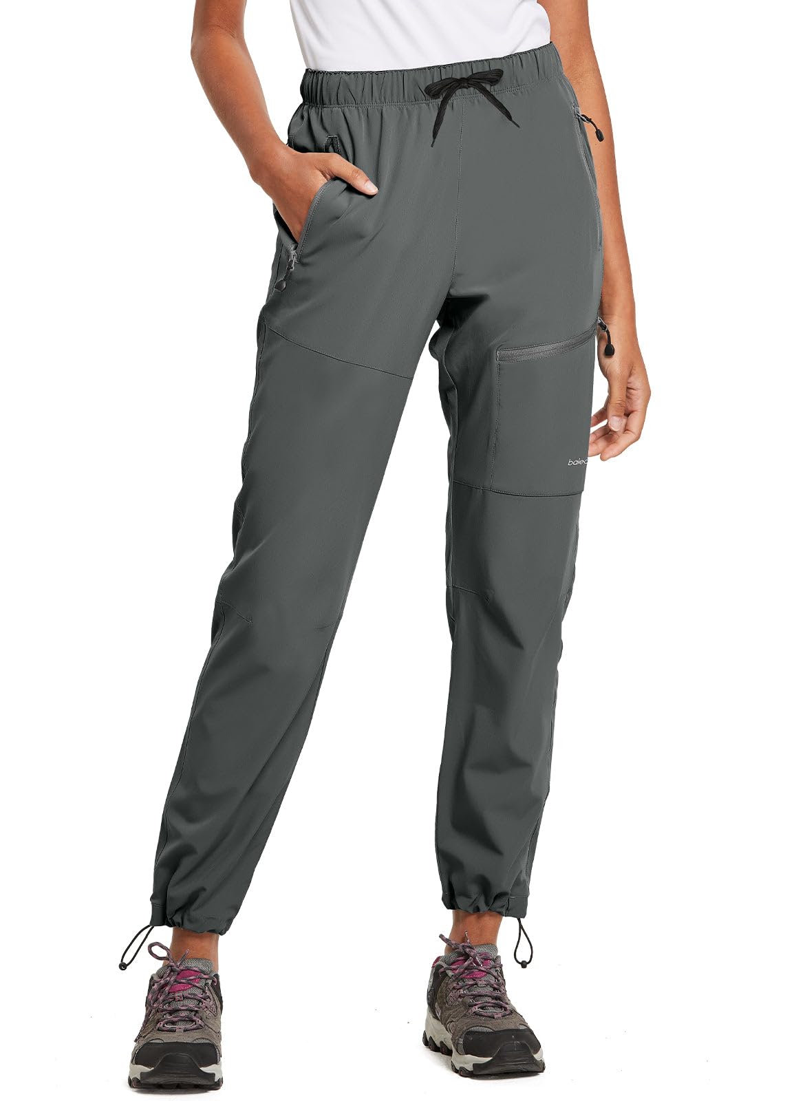 BALEAF Women's Hiking Pants Quick Dry Water Resistant Lightweight Joggers Pant for All Seasons Elastic Waist Steel Gray Size XS