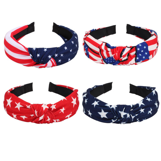 4pcs American Flag Headband 4th of July Independence Day Hair Accessory USA Patriotic Stars Stripes Twist Hair hoops for Women