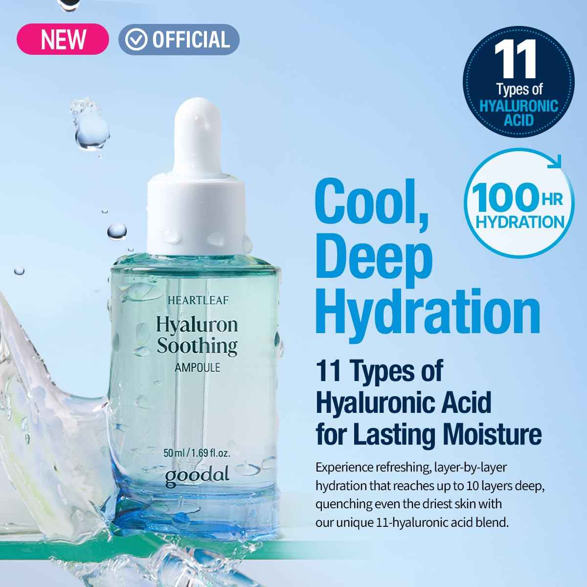 GOODAL Heartleaf Hyaluron Soothing Ampoule, Hydration Facial Serum for Glowy Skin, Lightweight Serum, Korean Skincare, K Beauty Ampoule - 50ml,1.69 Fl oz