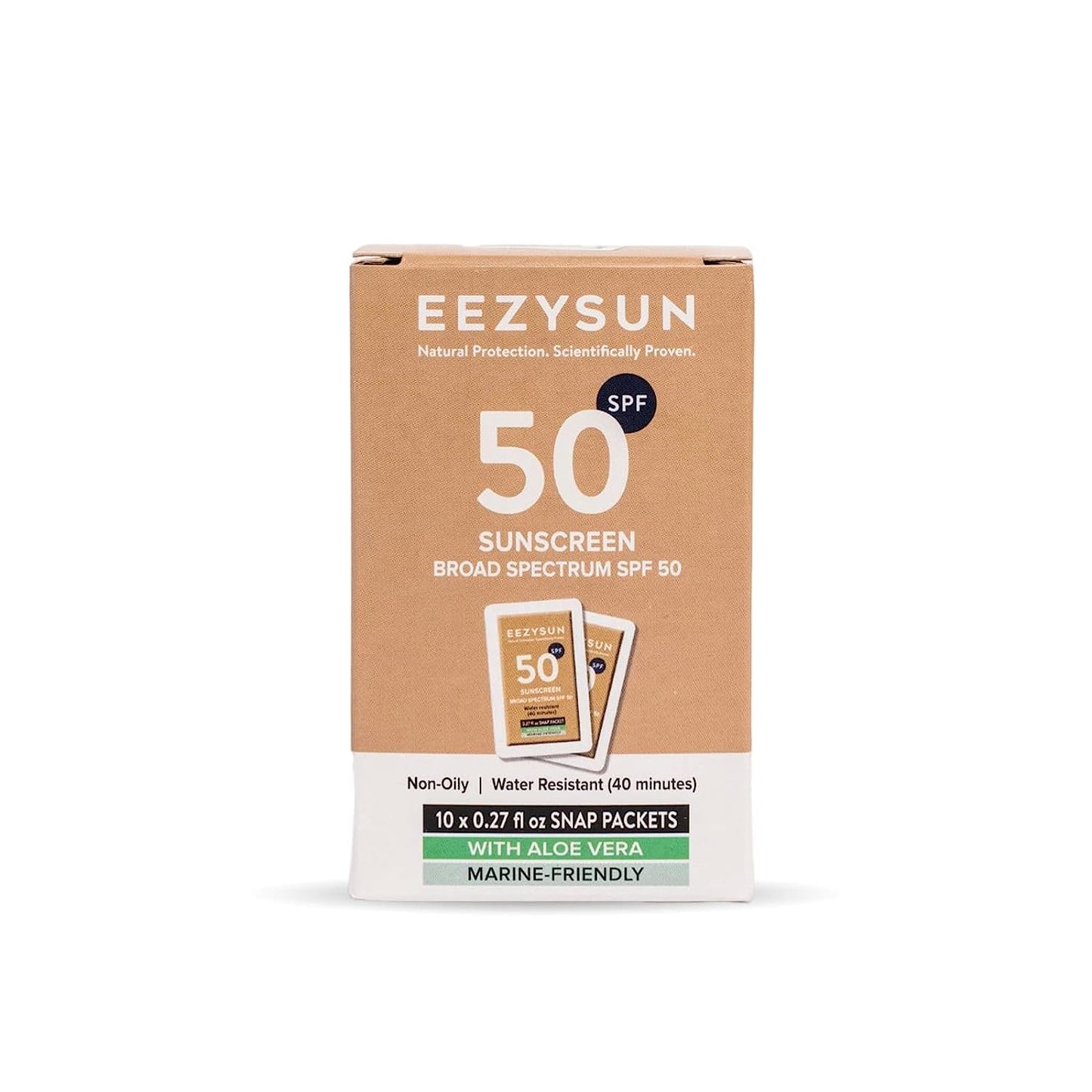 EEZYSUN Mineral SPF 50 Travel Size Sunscreen Snap Packets | Infused with Aloe Vera | Vegan & Reef-Safe | Broad Spectrum, Non-Oily & Natural with UVA/UVB Protection | 10 x 0.27 FL OZ