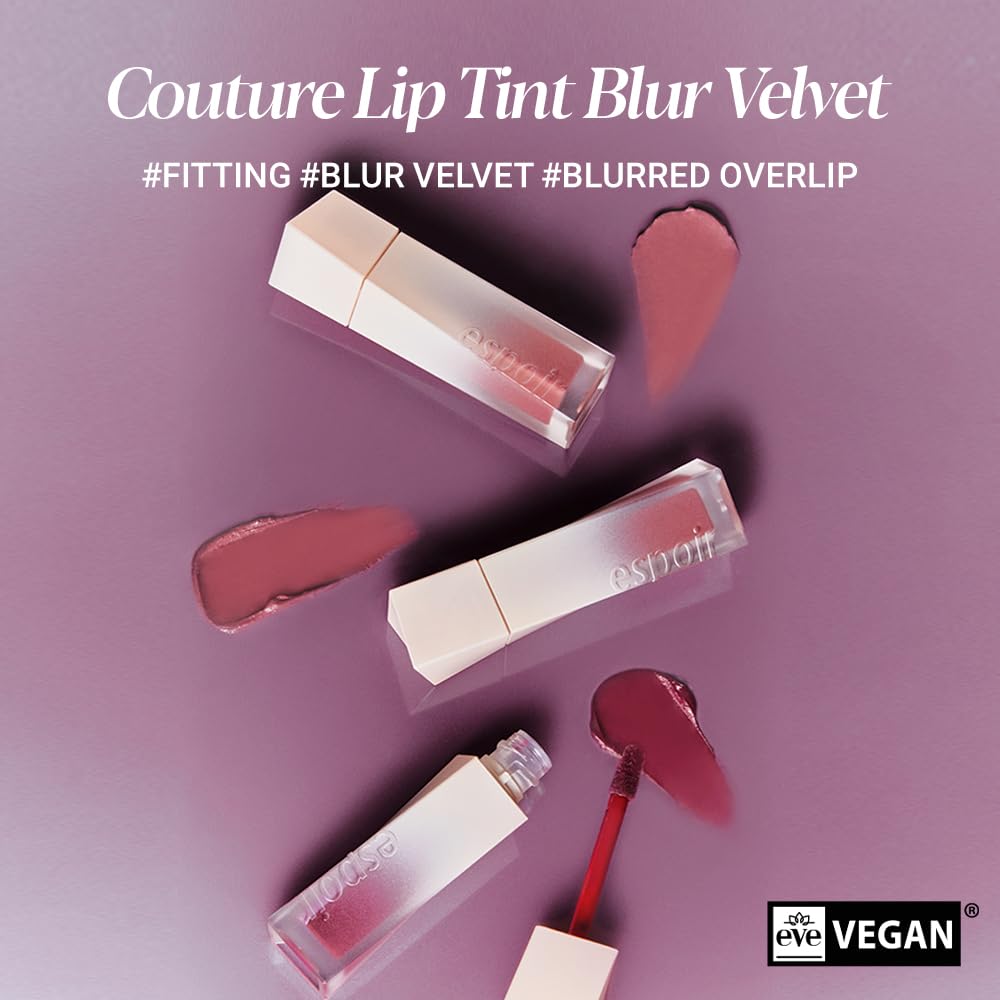 Espoir Couture Lip Tint Blur Velvet #7 Mauvening 0.19oz | Natural Blurry Color Liquid Lipstick | Long-Lasting Smudge-Proof Fixing Lip Stain | Lightweight Matte Finish without Oil | Korean Lip Makeup