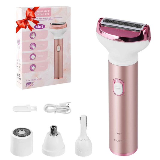 Women Face Epilator, 4-in-1 Portable Design Facial Epilator, Rechargeable Facial Hair Removal for Women & Men, Waterproof Facial Shaver for Face, Ears, Nose, Eyebrow, Body