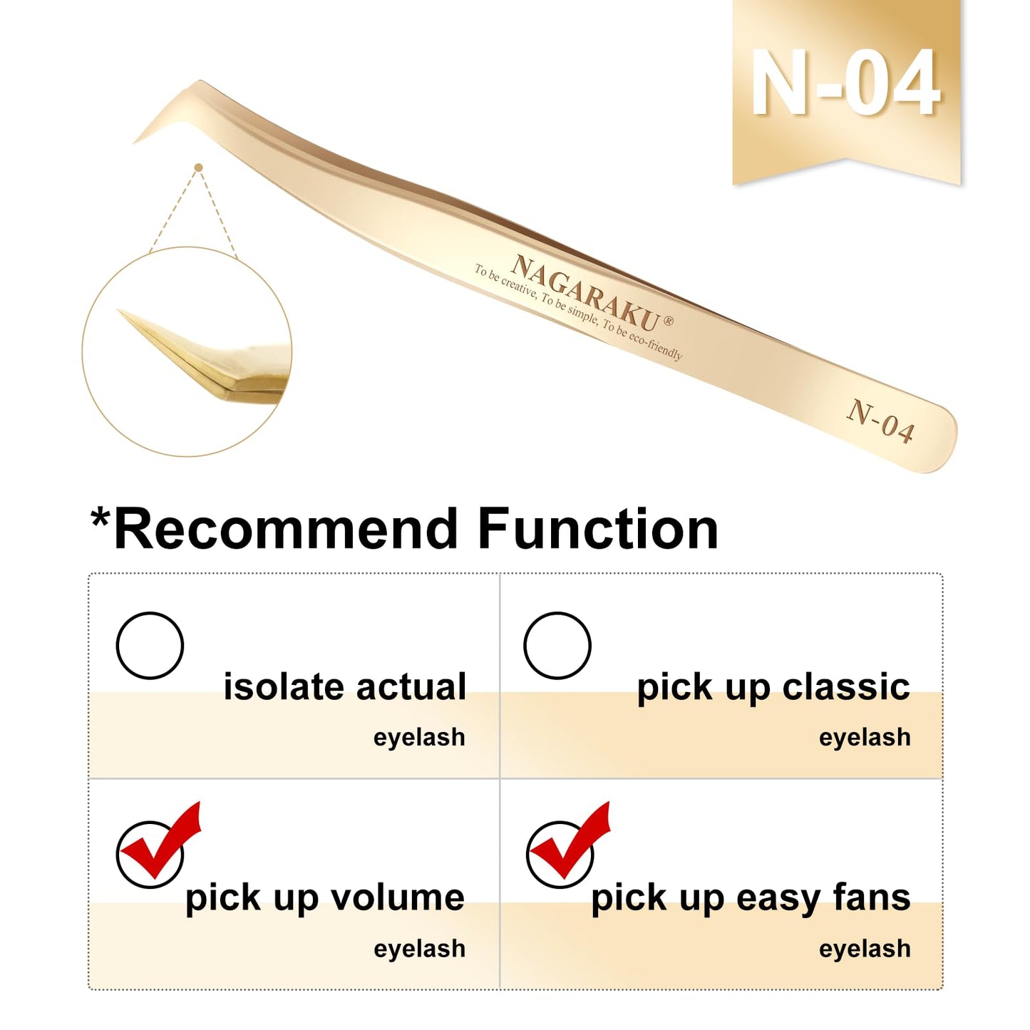 NAGARAKU Tweezers for Eyelash Extensions Gold Curved Angled Volume Cluster Eyelashes easy Fanning Premade Fans Tweezers Stainless Steel Precision Light （N-04）