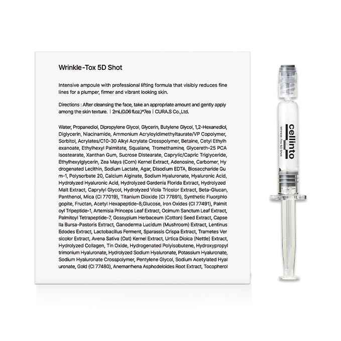 Wrinkle Argireline Serum – GLASS SKIN 14 Days Miracle Cellinto TOX 5D Shot – Korean Anti-Aging Serum with Matrixyl 3000, Collagen & Hyaluronic Acid – Smooths Fine Lines & Firms Skin – 0.47 oz