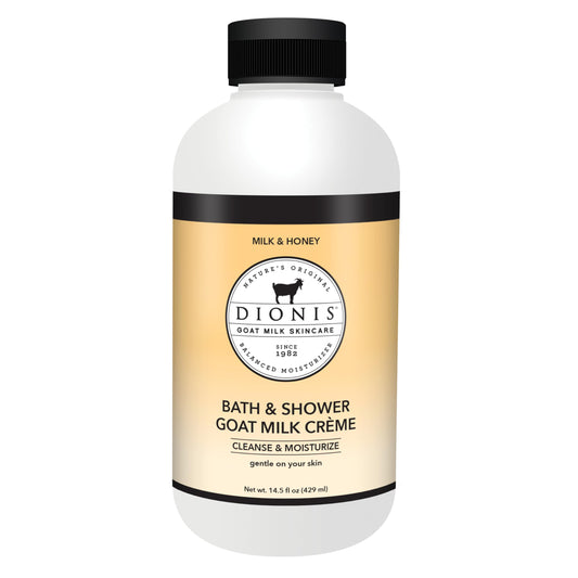 Dionis Goat Milk Skincare Milk & Honey Bath Soap & Liquid Shower Crème, Skin Moisturizer & Hydrating Body Wash Made in The USA, Cruelty Free Shower Gel For Sensitive Skin, 14.5 oz Bottle