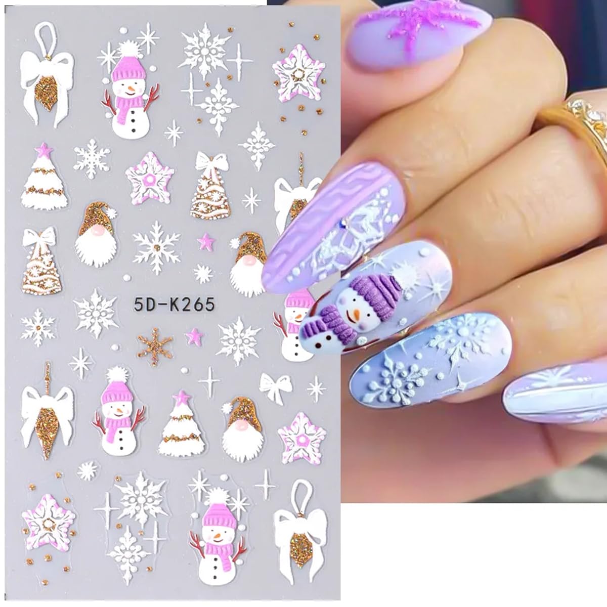 8 Sheet Christmas Nail Stickers for Nail Art 3D Snowflake Nail Art Stickers Self-Adhesive Xmas Nail Supplies Laser Gold Snowmen Elk Bell Nail Art Designs Holiday Nail Decals for Women Nail Decoration