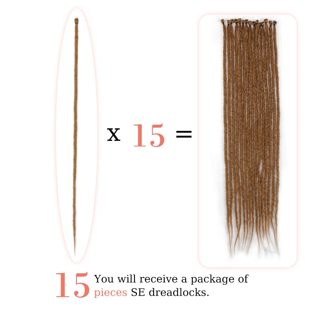 Sangtok 24 inch 15 pcs Dreadlock Extensions, Single Ended Thin 0.6cm Honey Brown Dreads Extensions, Synthetic SE Dreadlock Extensions Reggae Hippie Crochet Dreads for Women