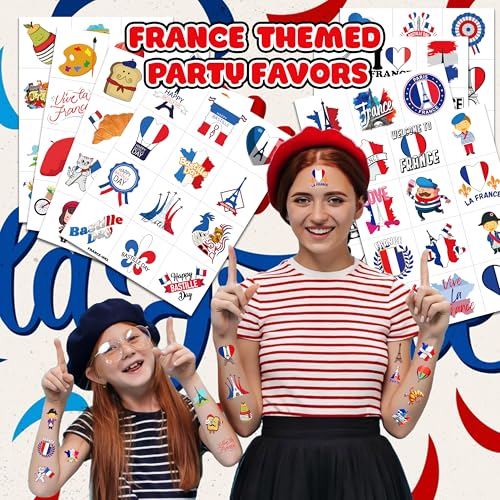 96 Pcs Paris Theme Pre-Cut Temporary Tattoos - Eiffel Tower Party Favors